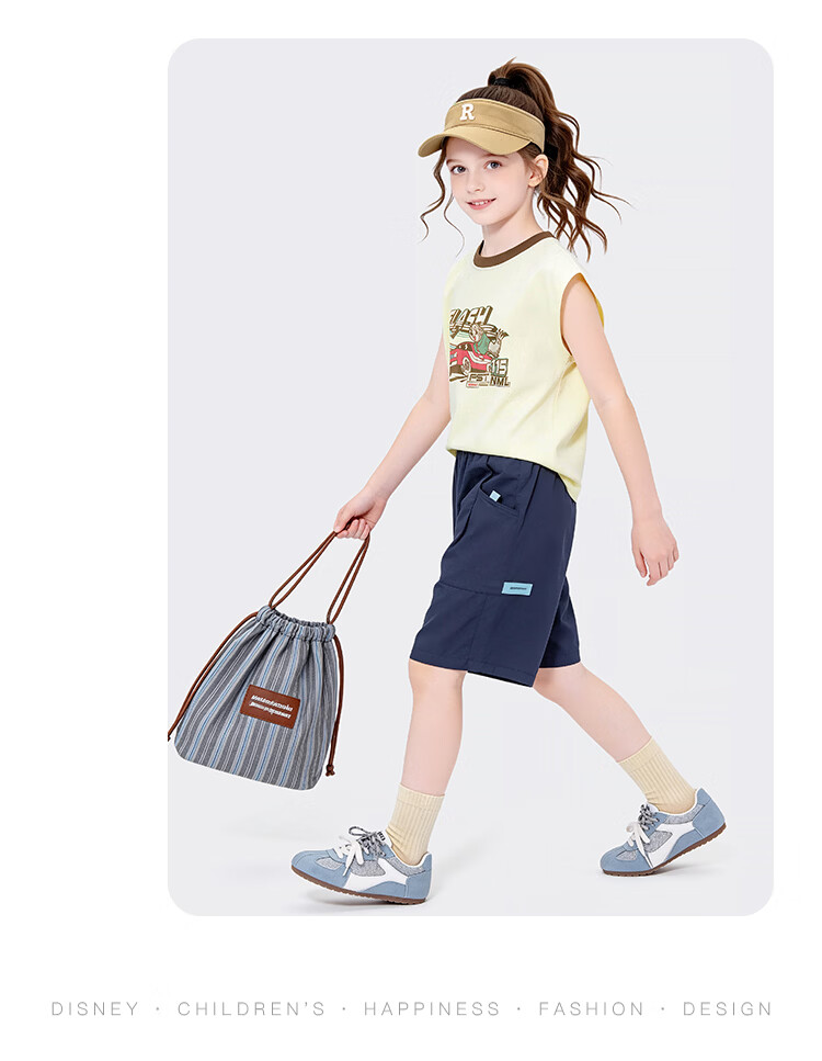 Disney Girls Short Sleeve T-Shirt 2026 New Summer Kids Cartoon Sleeveless Printed Breathable Vest Navy Blue 120 17
