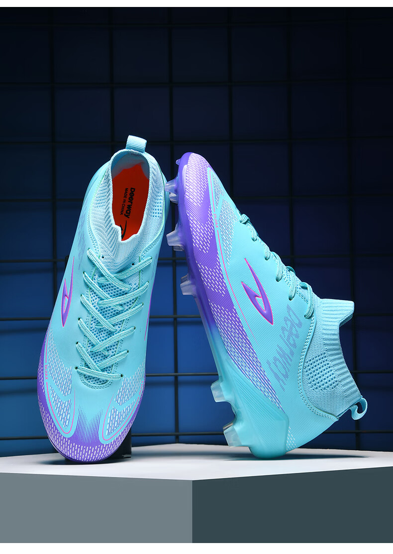 Delhui Men's Football Shoes AG Long Studs Non-Slip Youth Student TF Turf Training Shoes White Blue TF Studs Size 37 23