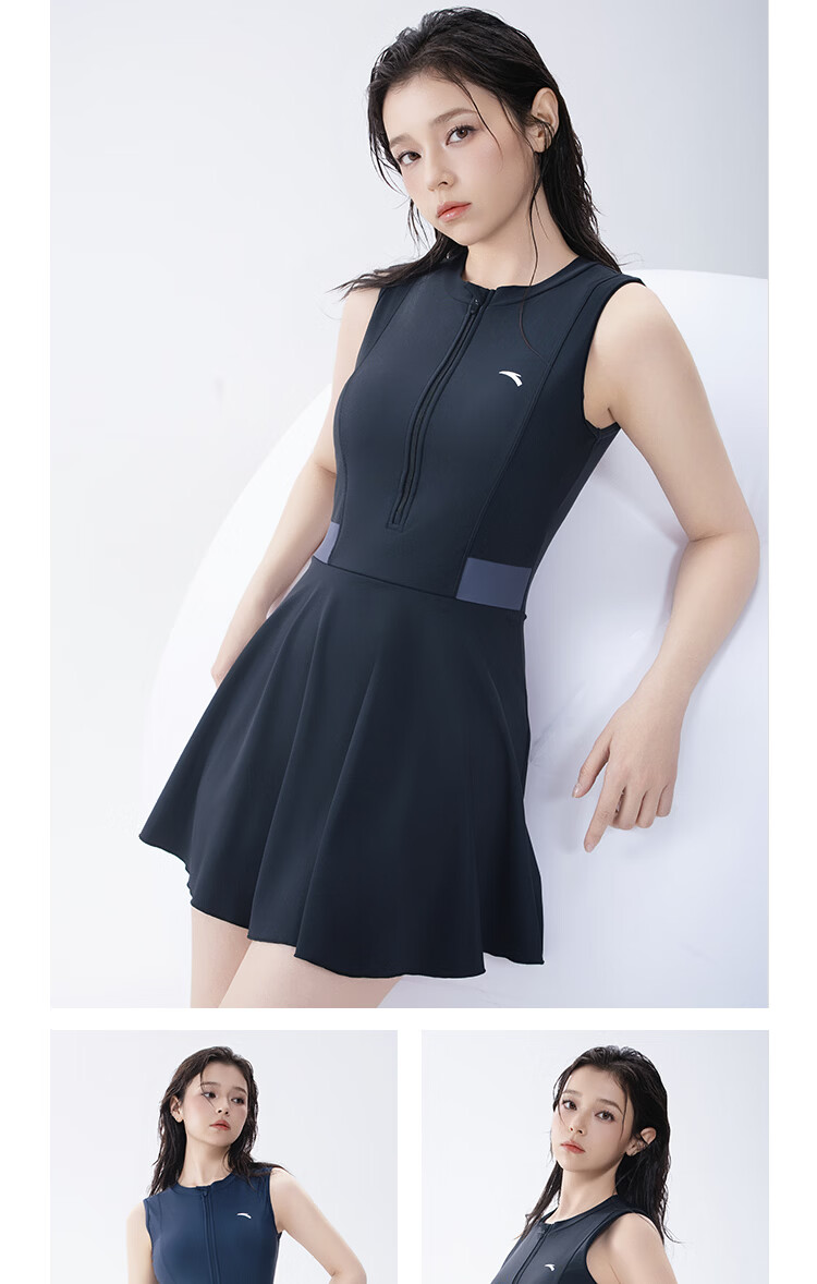 Anta Slim Waist Women's Swimsuit 2026 New One-Piece Conservative Sleeveless Plus Size Girl Swimsuit Black M 15