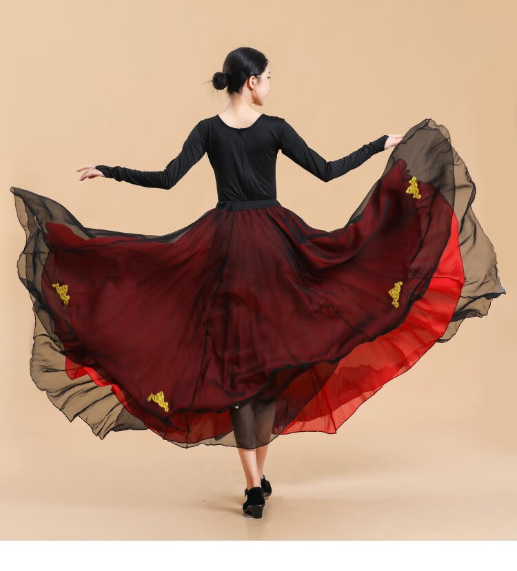 新疆舞蹈裙大摆裙练功裙练习半身裙演出服民族舞蹈演出服装女维族 大