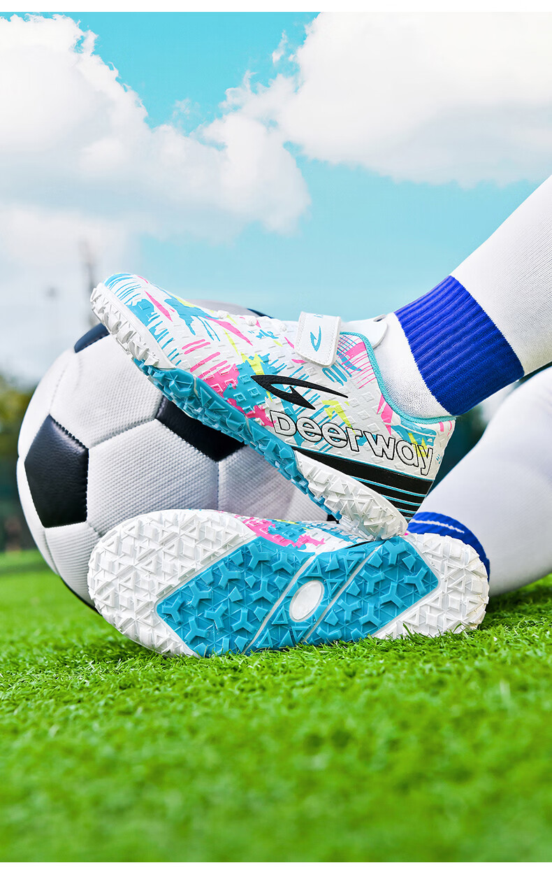 Delhui Kids Soccer Shoes TF Turf Studs 6-12 Years Old Slip-On School Grass Football Training Black Blue Yellow Size 32 23