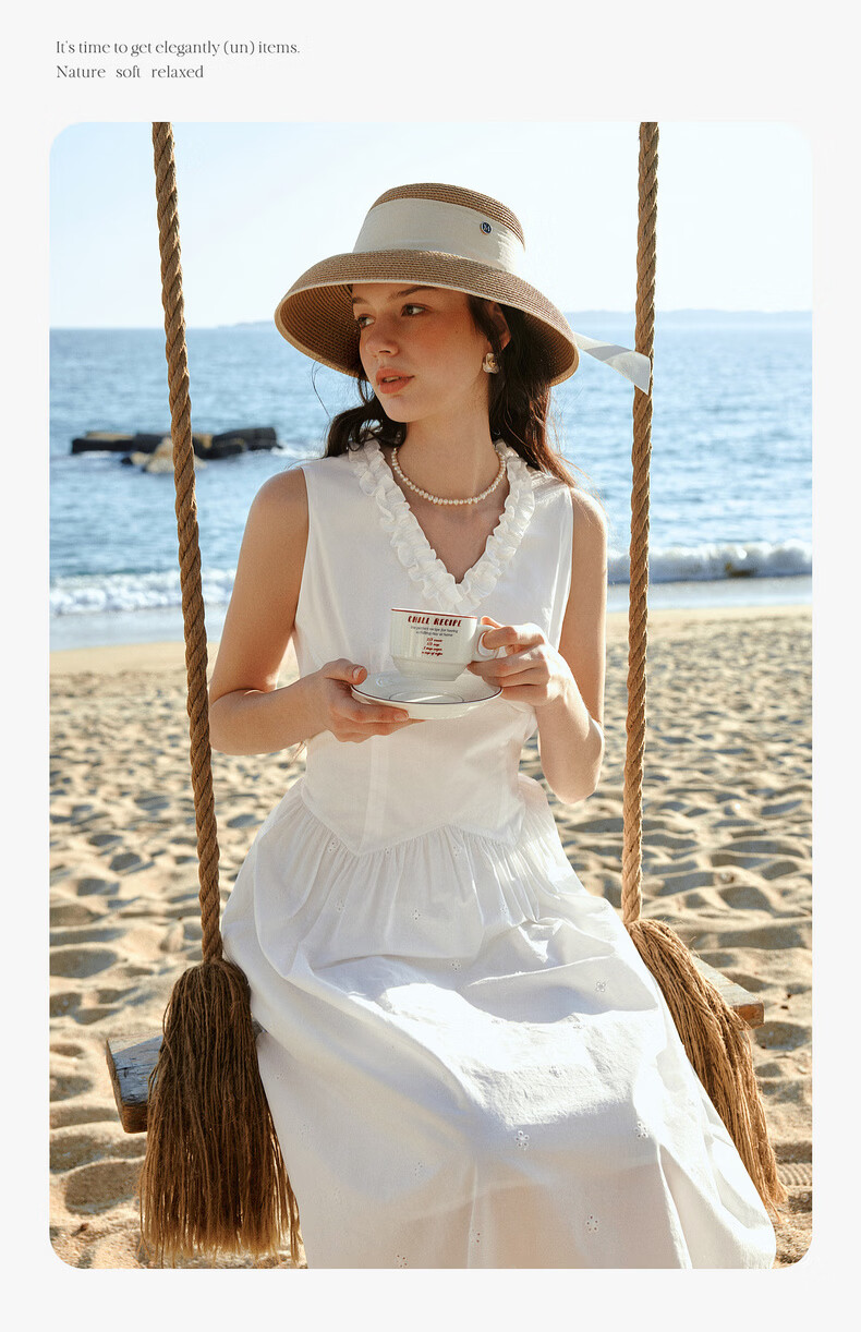 Olrain European Style Summer New French V-Neck Slim Fit Vest Dress for Women Mid-Length Dress Off-White XL 7