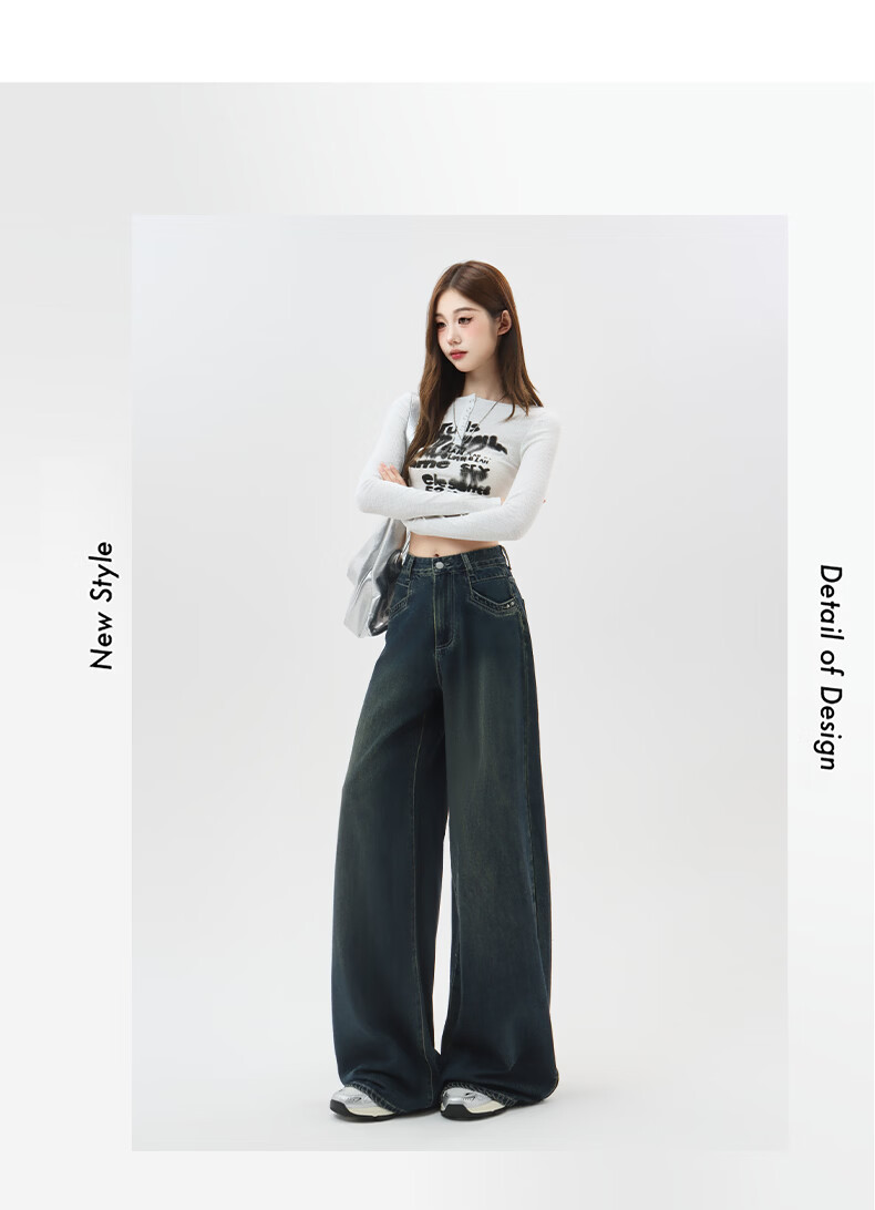 Romon High Waist Wide Leg Jeans Women American Vintage Loose Flared Pants Retro Blue M 4