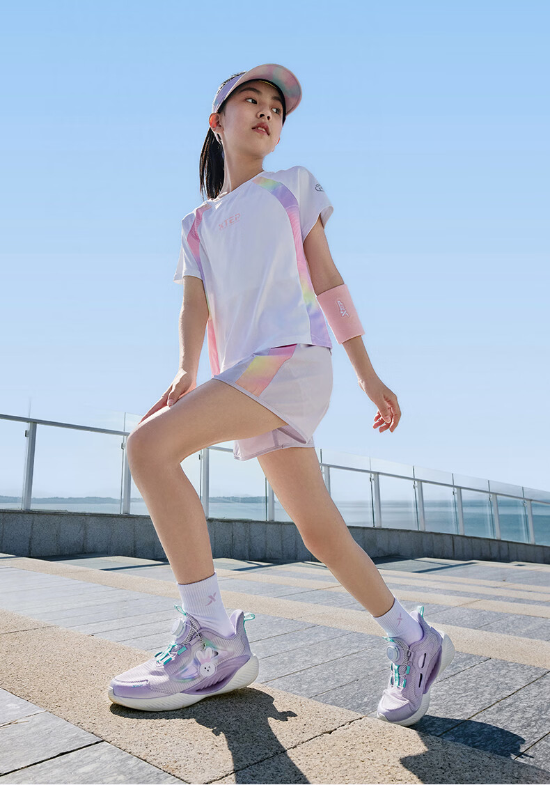 XTEP Children's Shoes [Hydrogen Wind 8.0 Foot Protection] Breathable Cage Rotating Buckle Running Shoes, Light Pink/almond Yellow, Size 27 12