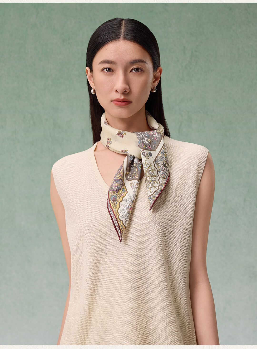 Shanghai Story [Counter Same Style] 100% Mulberry Silk Twill Double-Sided Printed Small Square Scarf Gift for Mom and Girlfriend 9