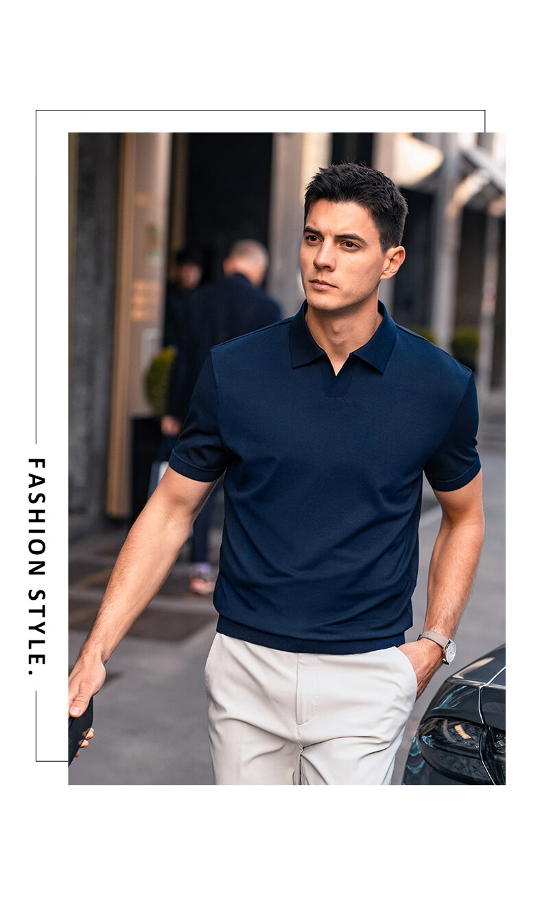 Mr.Bu Exquisite Short Sleeve Seagull Collar Men's T-Shirt 2026 New Dark Color High-End Men's Wear 20