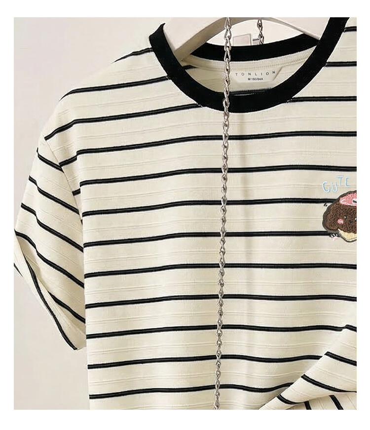 TonLion 2026 Summer New Women's Short Sleeve T-Shirt Casual High-End Summer Striped Loose Top 13