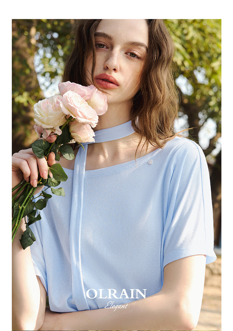 Olrain Eurier Casual Loose Short Sleeve T-Shirt Women Summer New Trendy Top Blue S 24