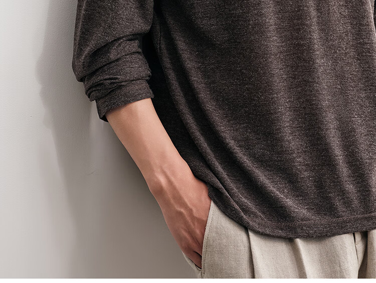 HAUT TON Fine Herringbone Texture Long Sleeve T-Shirt Men 2026 Spring Autumn New Base Layer Henley Collar Top 6002 14
