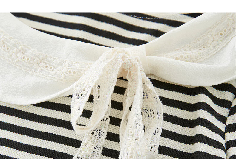 Sllsky French Lace Bow Striped Short Sleeve T-Shirt Women 2026 Summer Boutique Doll Shirt Top 22