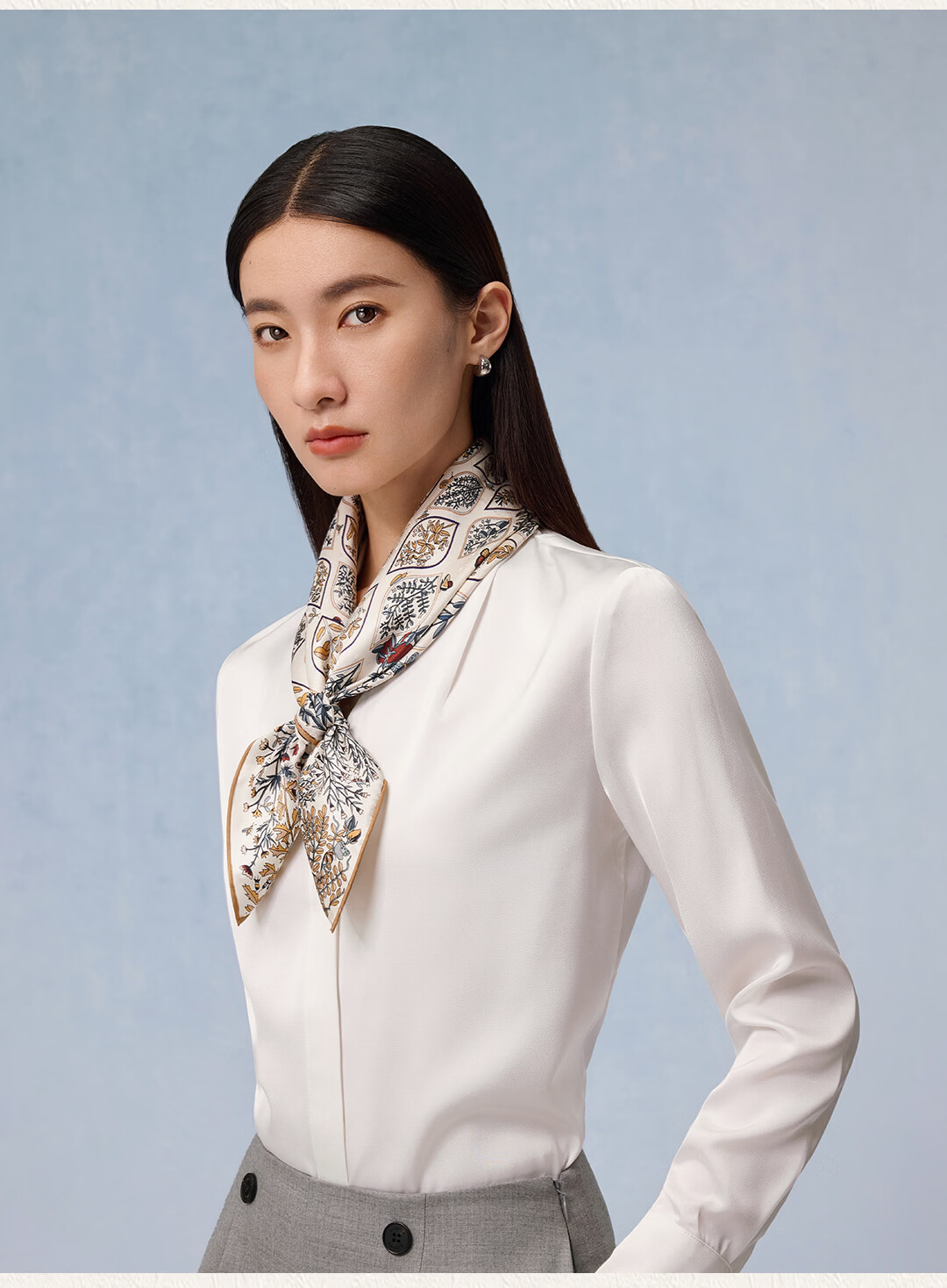 Shanghai Story [Counter Same Style] 100% Mulberry Silk Twill Double-Sided Printed Small Square Scarf Gift for Mom and Girlfriend 10