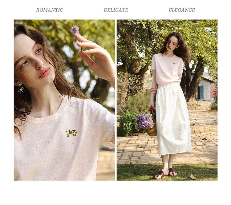 Olrain Casual Simple Color Dot Yarn Pony Embroidery Knit Pullover Women's Summer Top Yellow S 18