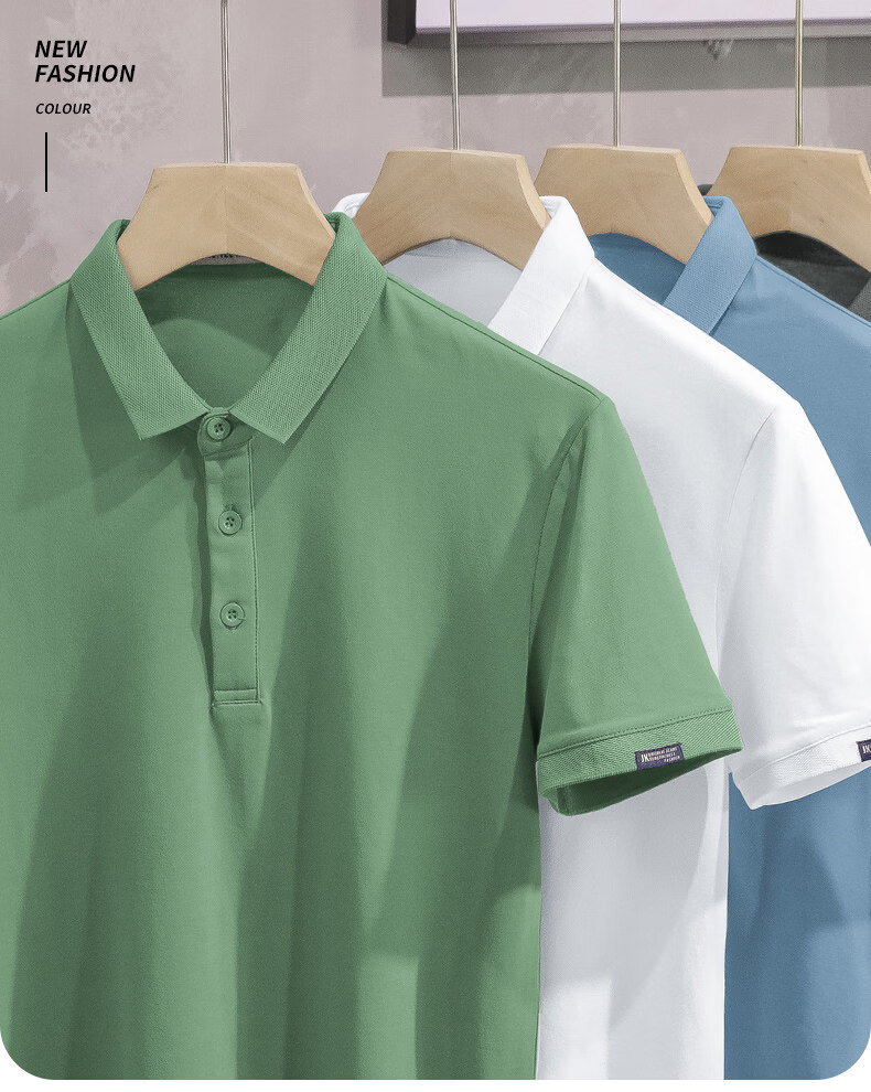 PLAYBOY Men's Summer Short Sleeve Polo Shirt Business Collar Solid Gray Simple Design 2