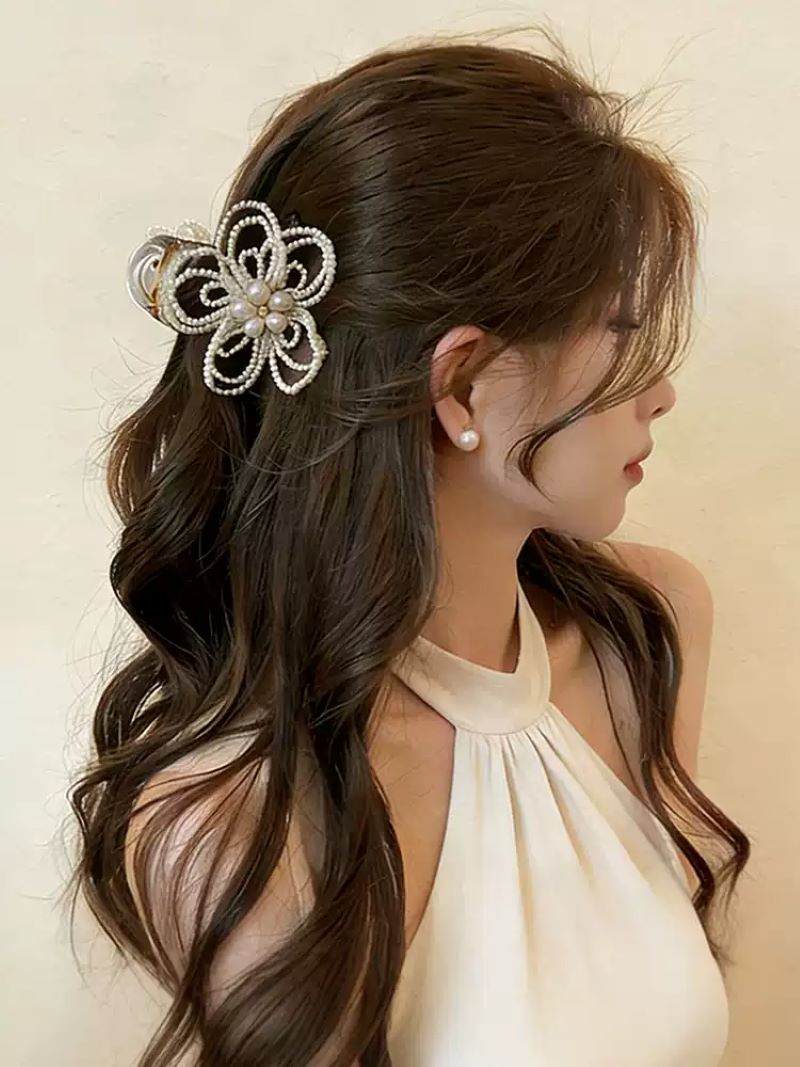 Idaer Pearl Flower Hair Claw Clip for Women Back of Head Shark Clip 2026 New Elegant Hairpin Birthday Gift for Girlfriend 4