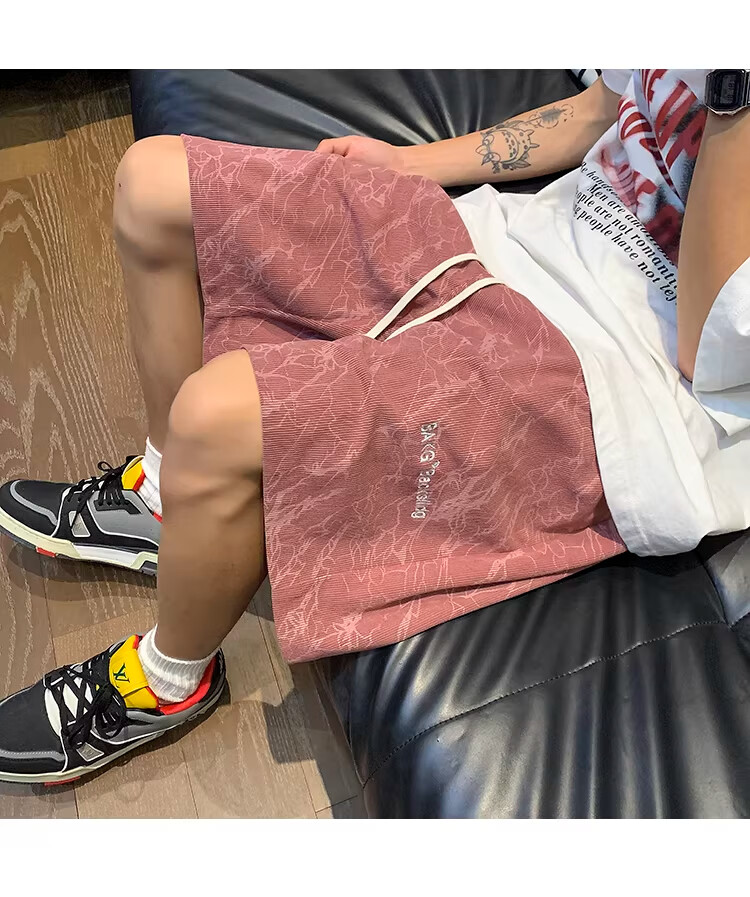NASA MARVEL American Style Tie-Dye Letter Men's Shorts Summer New Ice Silk Thin Beach Sports Casual Straight Loose Knee-Length Pants 7