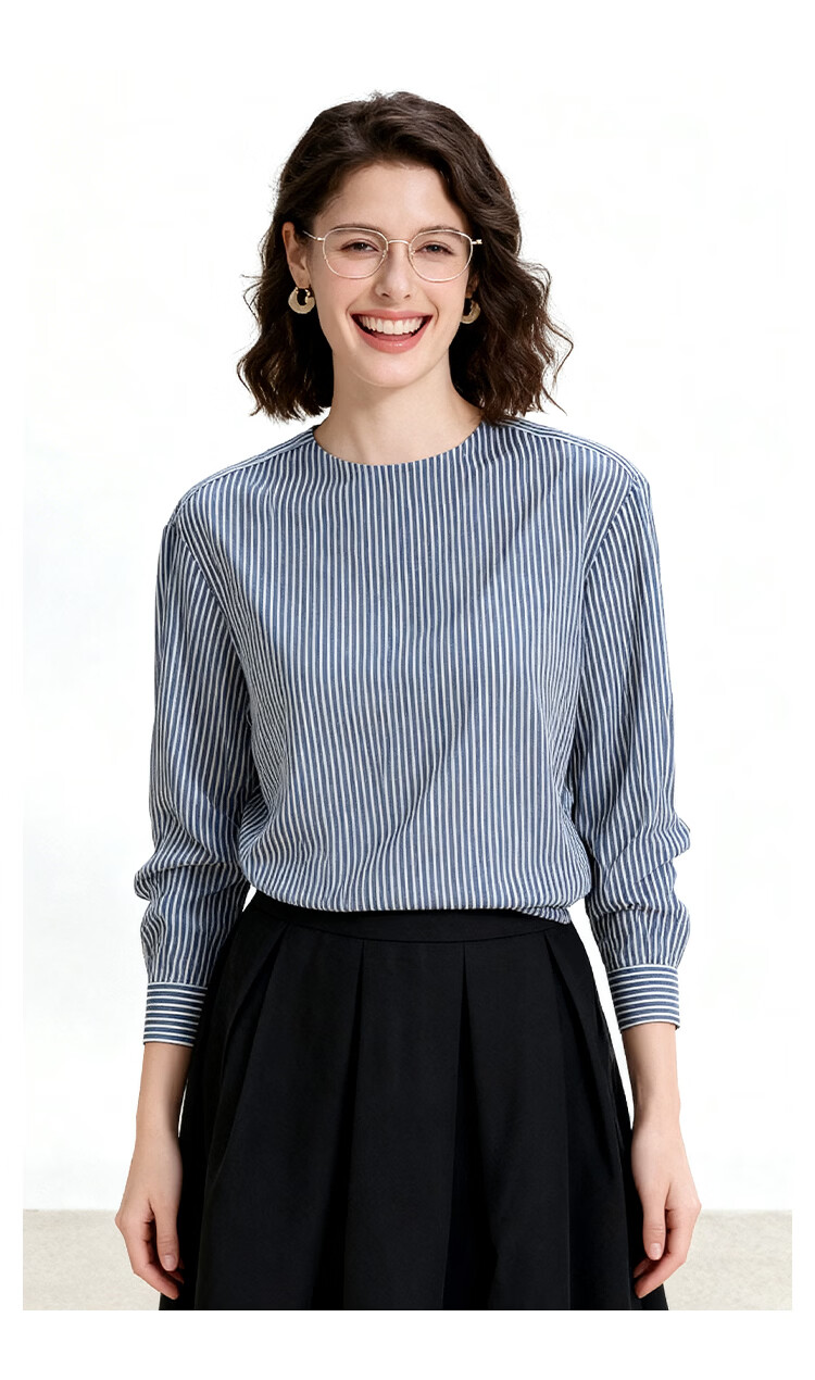 ENC French Stripe Shirt Loose Fit Versatile New Long Sleeve Boutique Design Commuter Date Elegant Top 11