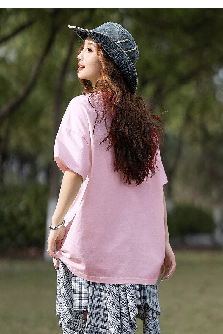TonLion 2025 Summer Women's Crew Neck Plaid Letter Short Sleeve T-Shirt 14