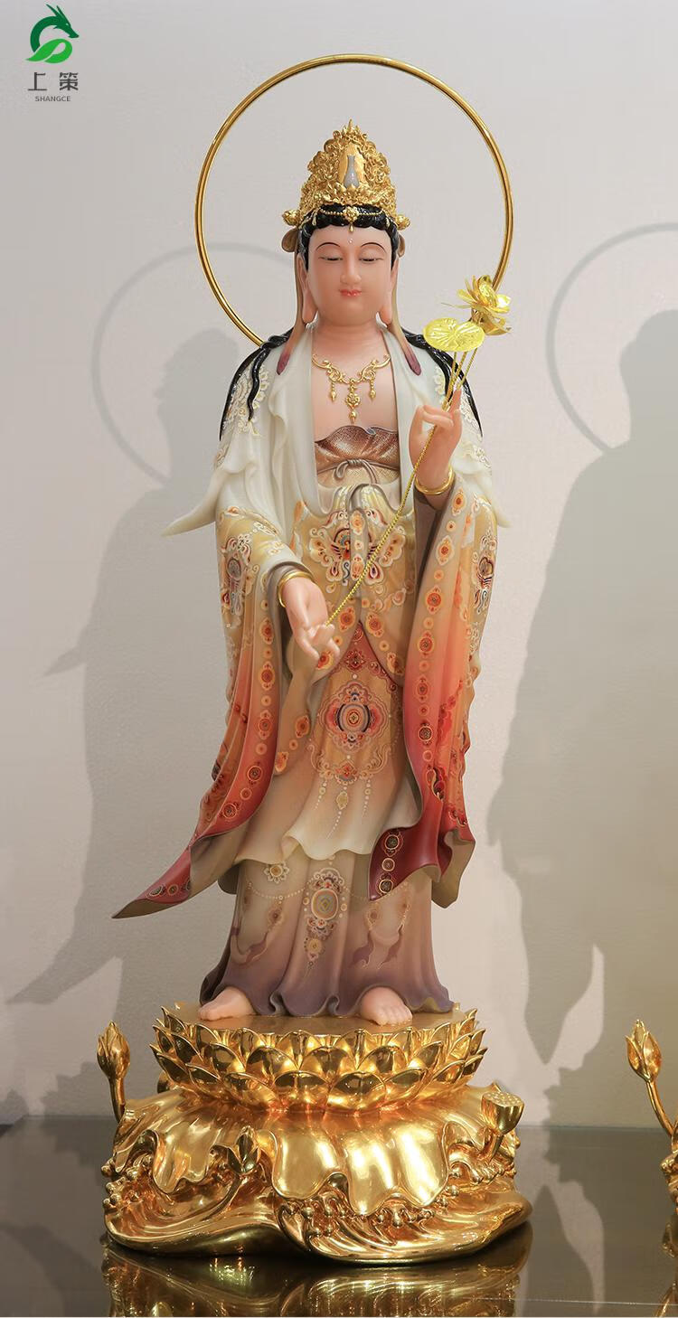 汉白玉彩绘西方三圣神像家用阿弥陀佛佛像观音菩萨大势至站立摆件 128
