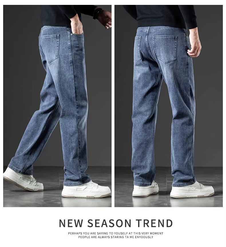 Romon Men's Jeans Spring Autumn 2026 New Straight Leg Stretch Pants Black Gray Regular 28 5