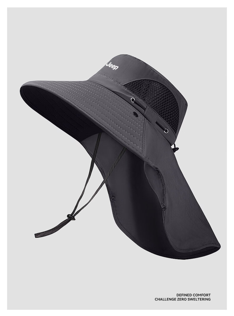 JEEP Men's Summer Outdoor Fishing and Mountaineering Sun Protection Hat Large Brim UV Protection Fisherman Hat 14