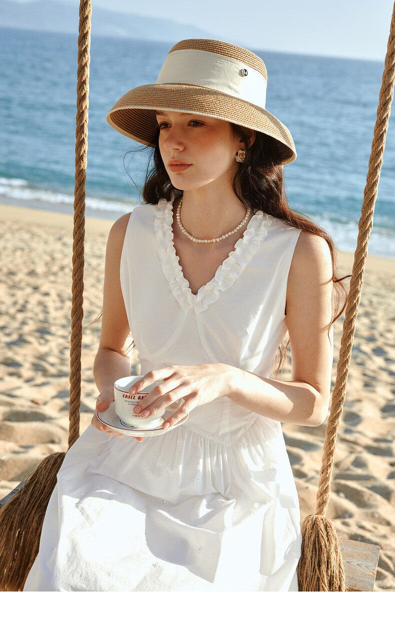 Olrain European Style Summer New French V-Neck Slim Fit Vest Dress for Women Mid-Length Dress Off-White XL 10