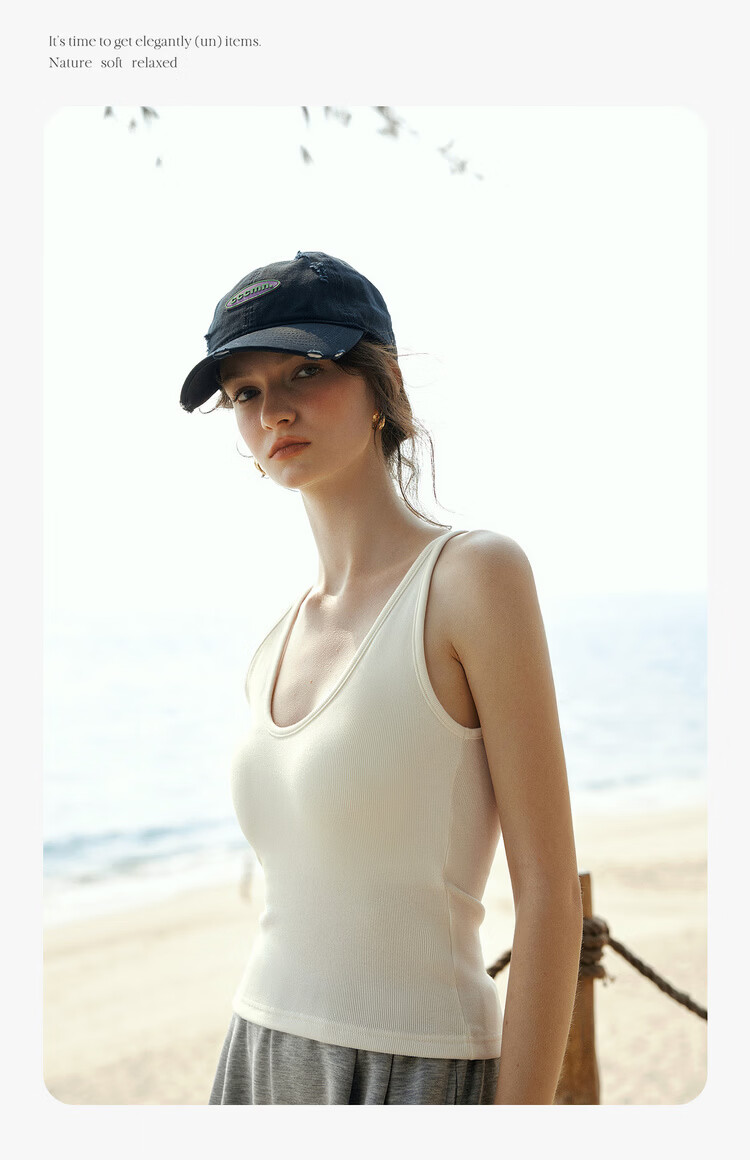 Olrain Summer Casual Large U-Neck One-Piece Padded Slim Fit Versatile Camisole White One Size 7