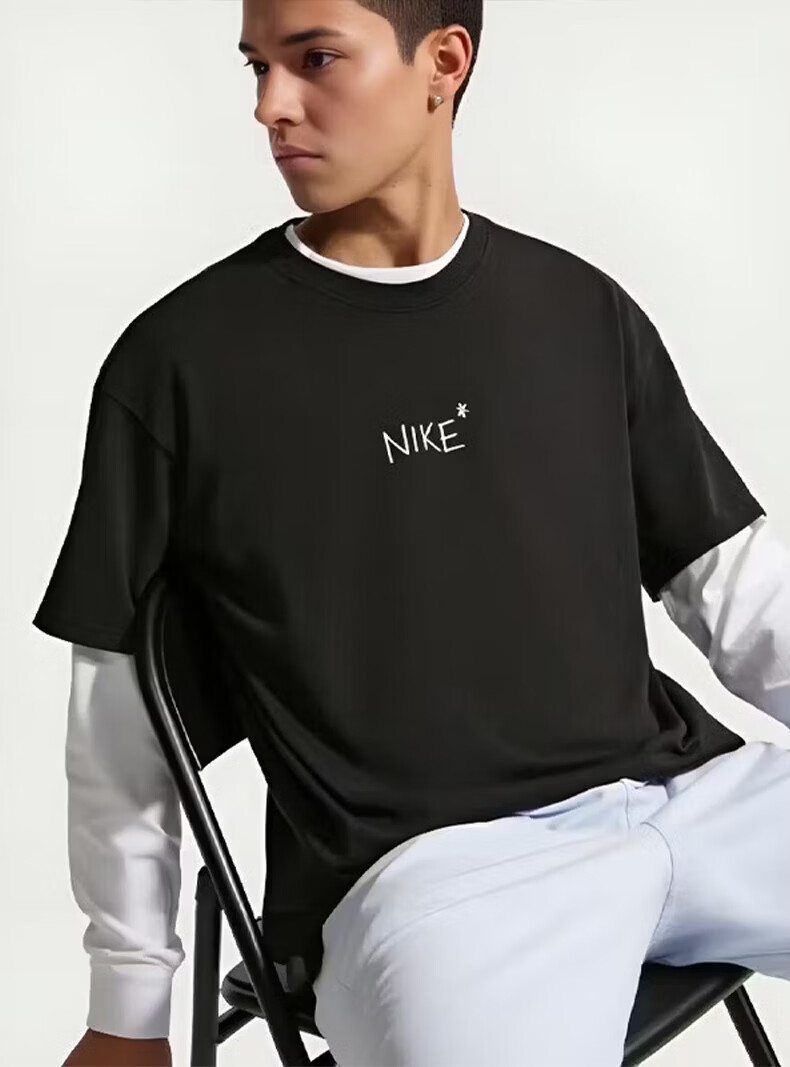 Nike Men's Sports T-Shirt Summer New Round Neck Loose Printed Casual Short Sleeve IV2646-010 Black L 2