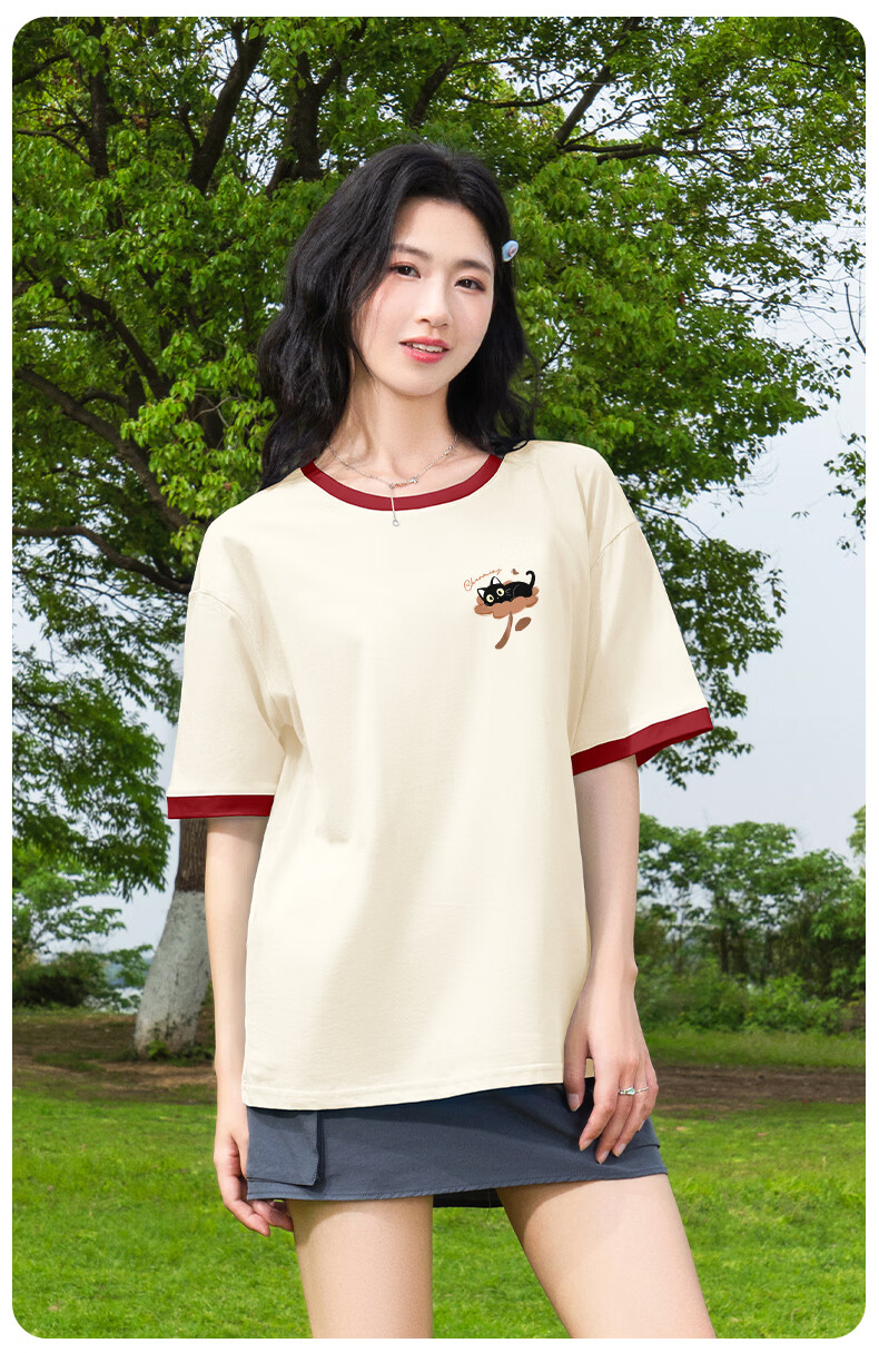 Baleno Women's Pure Cotton Loose Fit Short Sleeve T-Shirt 2026 Summer Casual Fashion Color Block Versatile Half Sleeve Campus Style Base Shirt 8