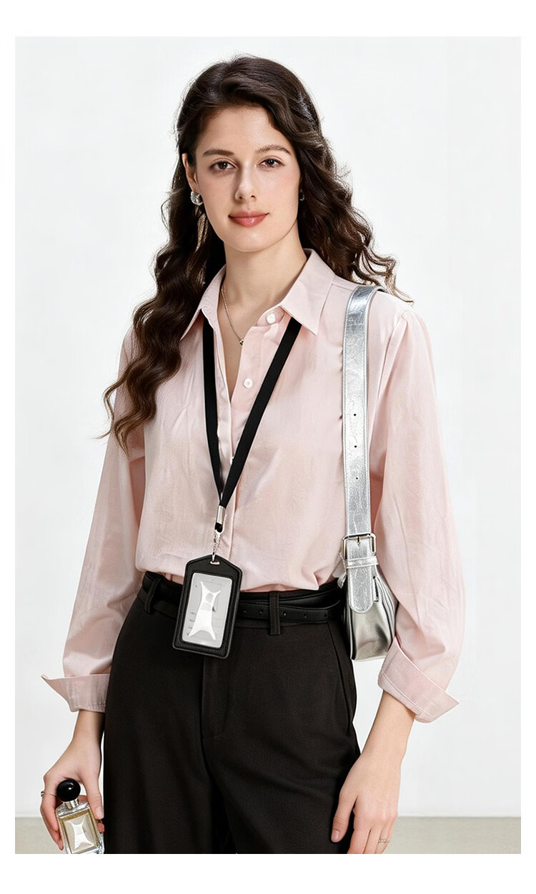 ENC Korean Style Long Sleeve Elegant Light Pink Shirt Youthful Loose Fit Niche Design Commuter Business Top 7