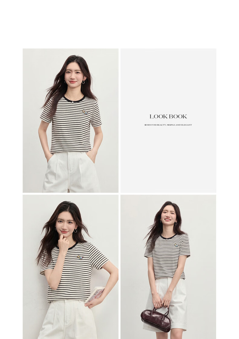 Sllsky Nautical Stripe Short Sleeve T-Shirt Women Summer 2026 New Casual Fashion Colorblock Crew Neck Shoulder Top 21