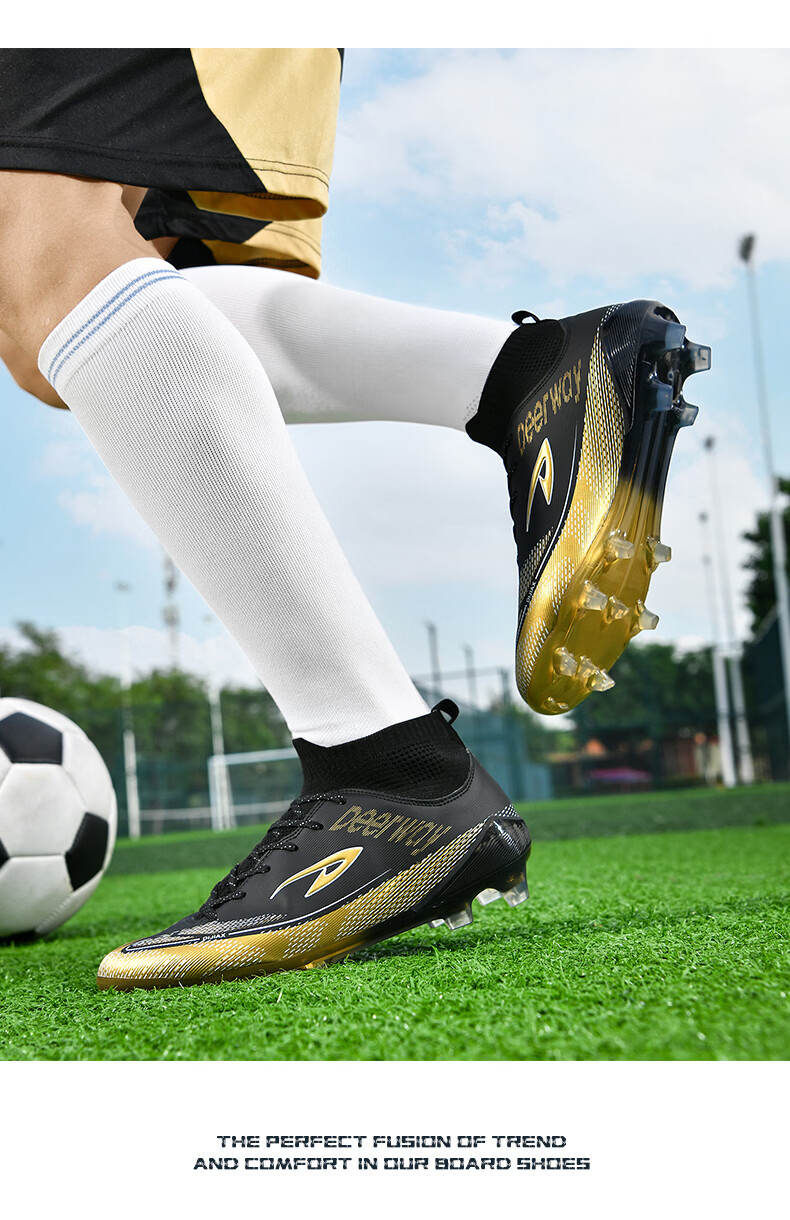 Delhui Men's Football Shoes AG Long Studs Non-Slip Youth Student TF Turf Training Shoes White Blue TF Studs Size 37 25