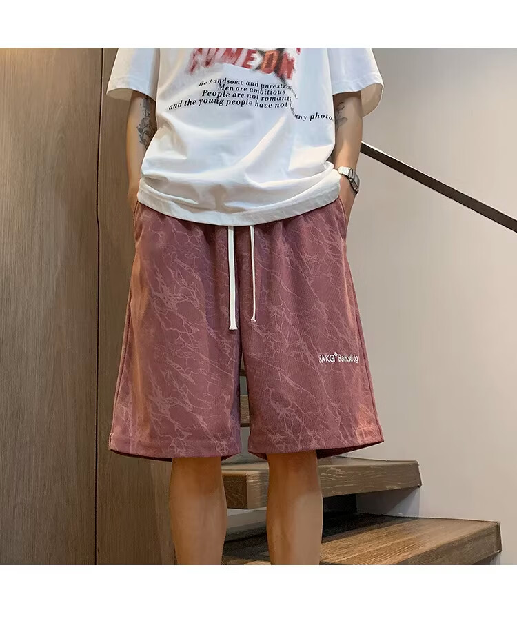 NASA MARVEL American Style Tie-Dye Letter Men's Shorts Summer New Ice Silk Thin Beach Sports Casual Straight Loose Knee-Length Pants 10