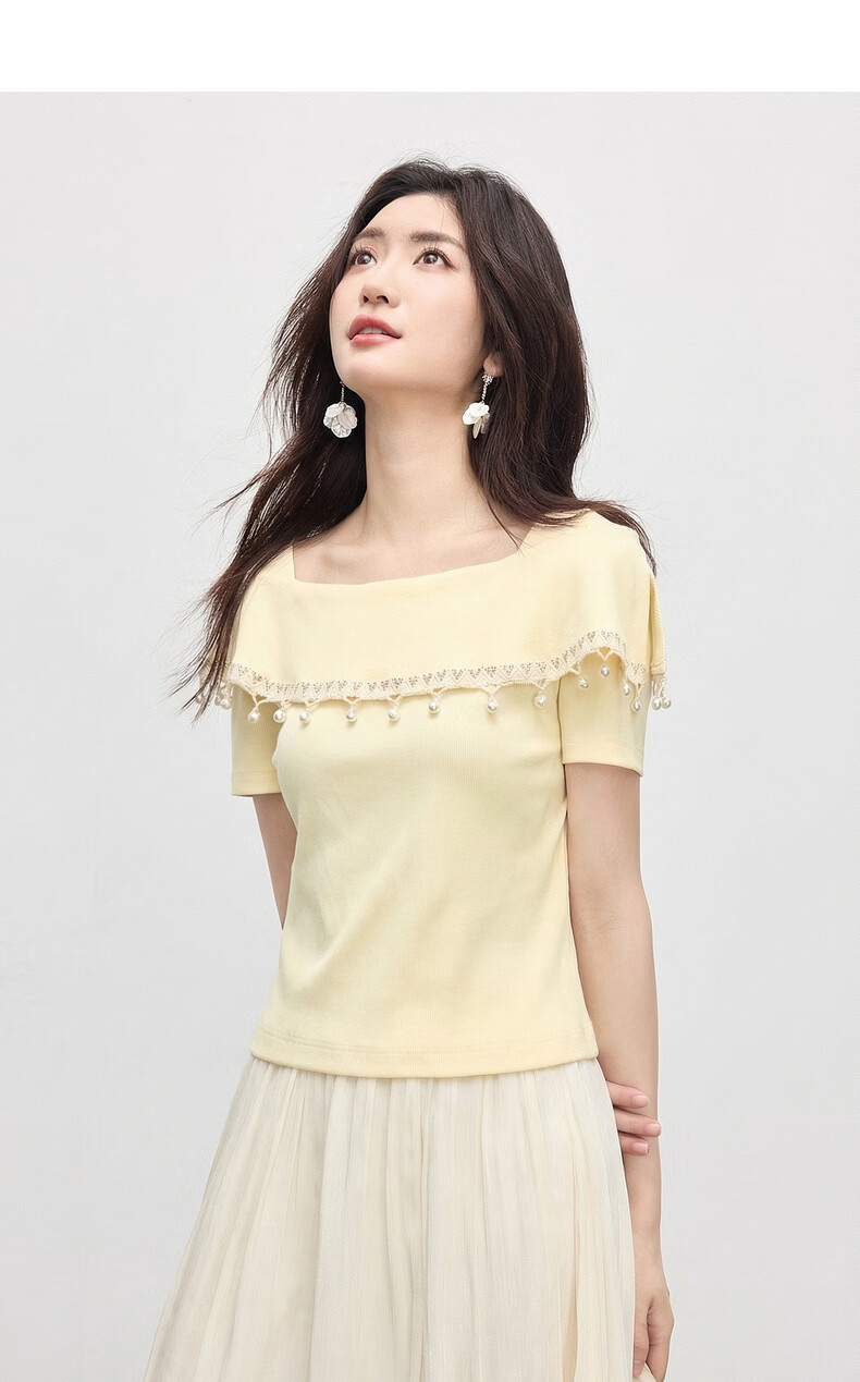 Sllsky Bohemian Tassel Square Neck T-Shirt Women Unique Design Off-Shoulder Crop Top 2026 Summer 13