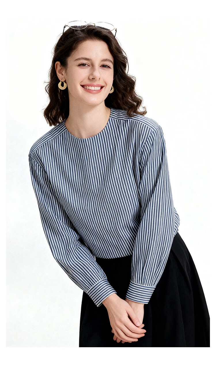 ENC French Stripe Shirt Loose Fit Versatile New Long Sleeve Boutique Design Commuter Date Elegant Top 14