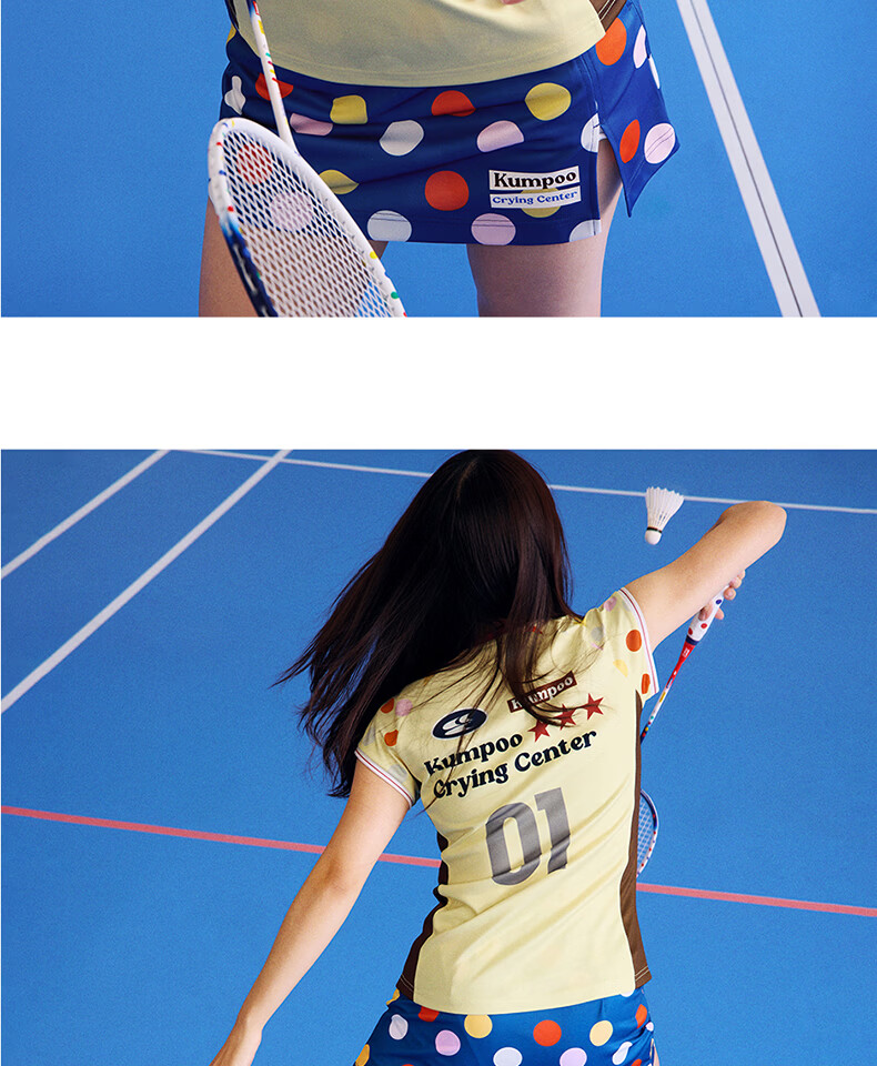 KUMPOO (KUMPOU) Badminton Shirt for Women, Short-Sleeved Quick-Dry Sports Jersey, Collaboration with Crying Center, Competition Uniform ACT261608-Blue 2XL 29