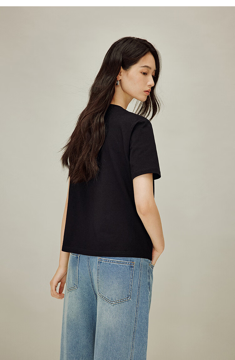 INMAN Classic Cotton Embroidered Crew Neck Short Sleeve T-Shirt Spring 2026 Women's Casual Basic Pearl White M 19