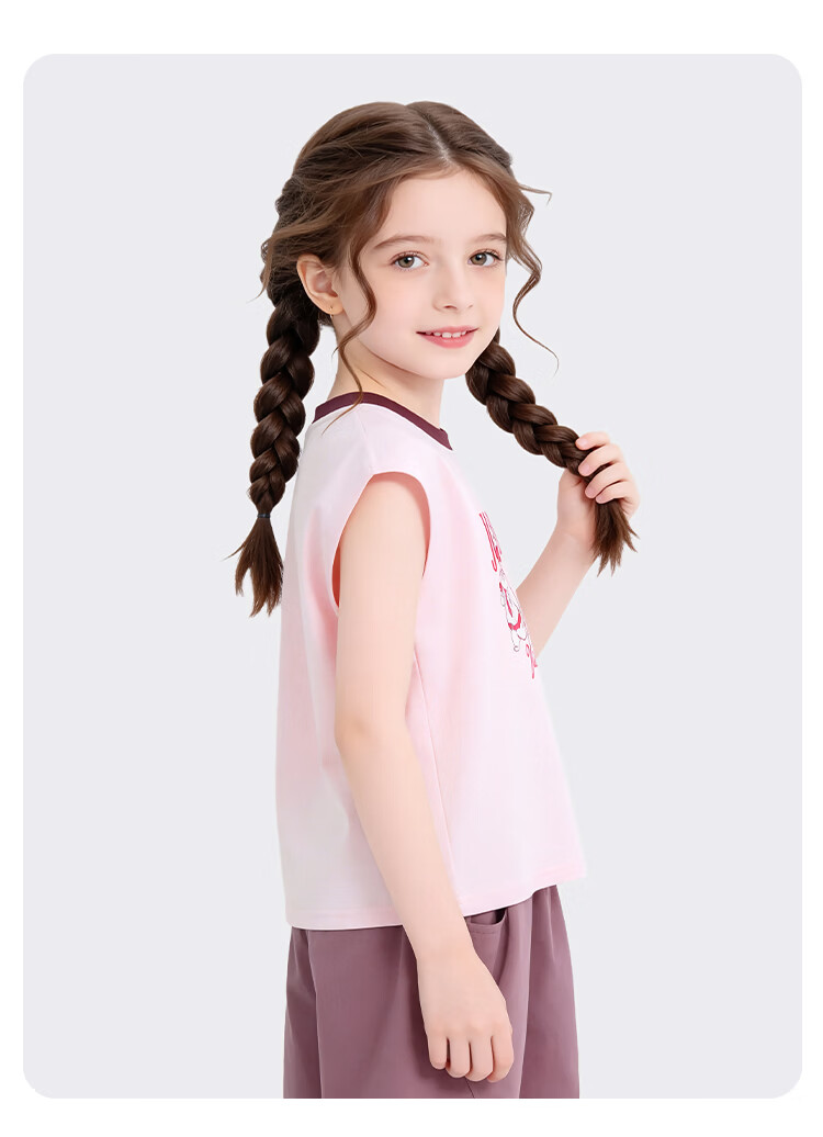 Disney Girls Short Sleeve T-Shirt 2026 New Summer Kids Cartoon Sleeveless Printed Breathable Vest Navy Blue 120 15
