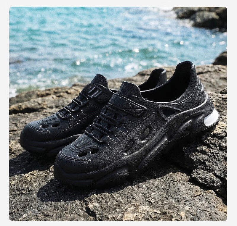 CARTELO Men's High-End Breathable Open-Toe Slippers Casual Outdoor Sandals Hole Shoes JF04 Black Size 44-45 6