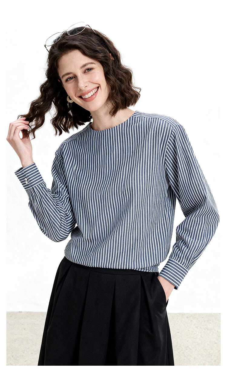 ENC French Stripe Shirt Loose Fit Versatile New Long Sleeve Boutique Design Commuter Date Elegant Top 12