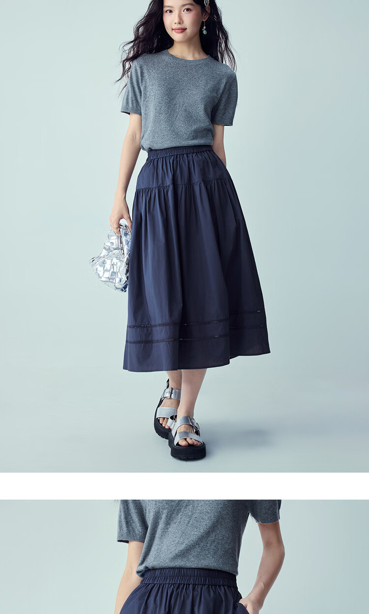 Giordano Women's 2026 Summer Cotton Patchwork Hollow Out Elastic Waist A-Line Skirt 13466211 18