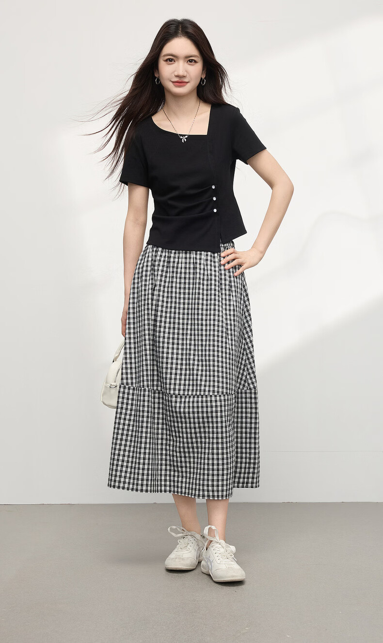 Sllsky Irregular Pleated Waist-Slimming Short Sleeve T-Shirt Women Summer Designer Short Square Neck Top 5