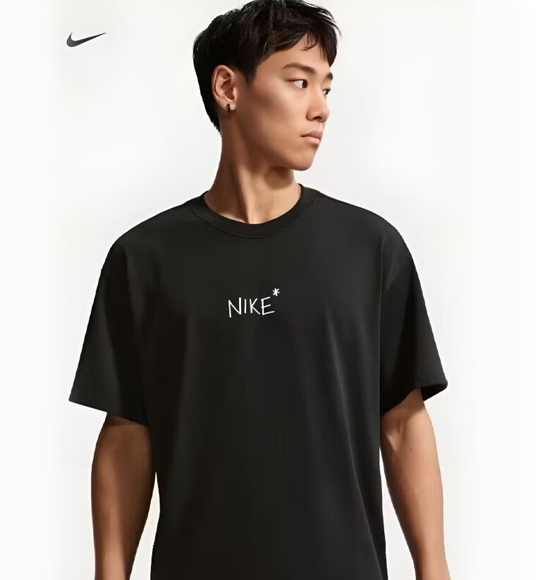 Nike Men's Sports T-Shirt Summer New Round Neck Loose Printed Casual Short Sleeve IV2646-010 Black L 1