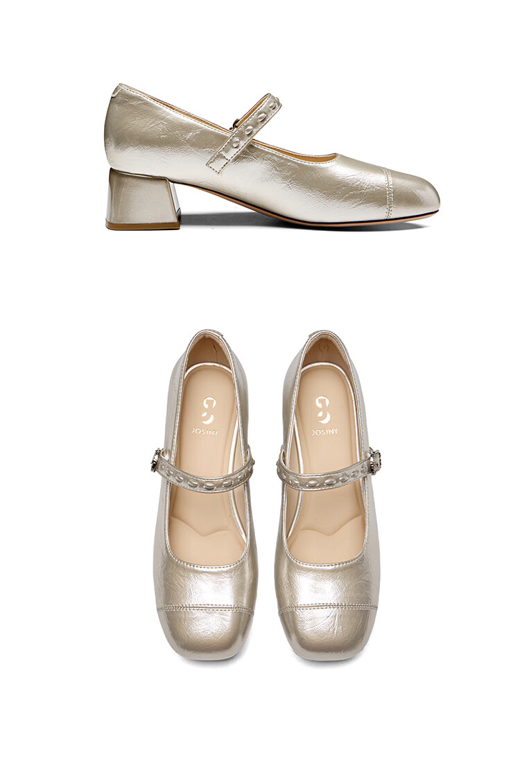 Zhuoshini Women's French Mary Jane Shoes 2026 Spring New Thick Heel Elegant Skirt Matching Low-Cut Flats Off-White Size 38 18