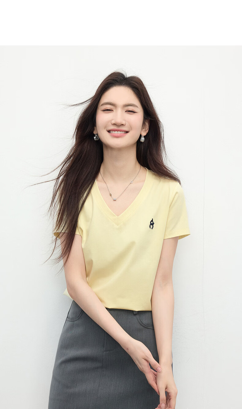 Sllsky Xinjiang Cotton V-Neck Shoulder T-Shirt Women 2026 Summer New Commuter Embroidered Short Sleeve Cool Top 23
