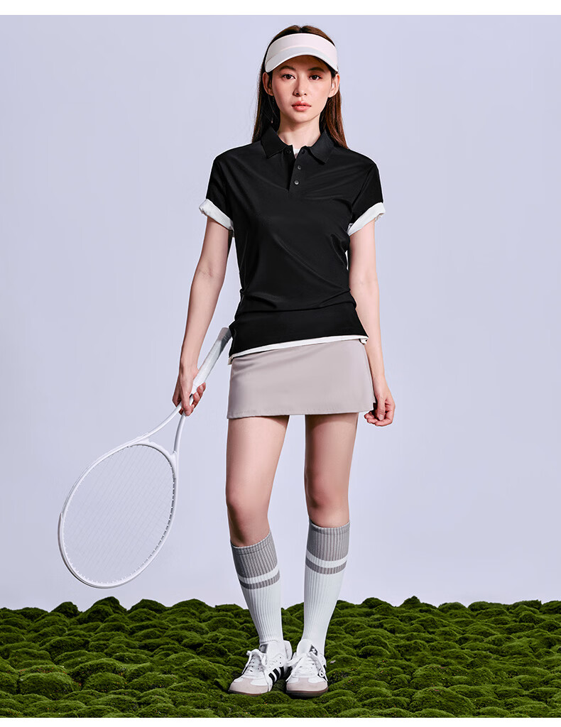 Seamless Cooling Polo T-Shirt Quick-Dry Short Sleeve Breathable Sun Protection Wrinkle-Resistant Sweat-Wicking Soft Skin-Friendly Couple Black L 12