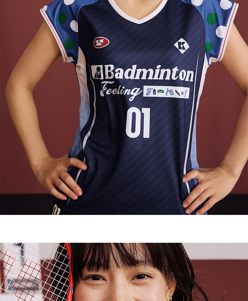 KUMPOO (KUMPOU) Badminton Shirt for Women, Short-Sleeved Quick-Dry Sports Jersey, Collaboration with Crying Center, Competition Uniform ACT261608-Blue 2XL 39