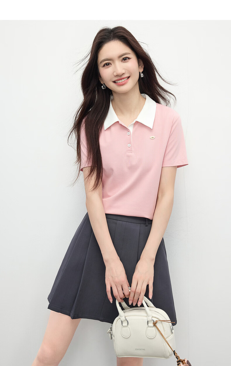 Sllsky Women's Polo T-Shirt Short Sleeve Summer 2026 New Slim Fit Colorblock Collar Shoulder Top 16
