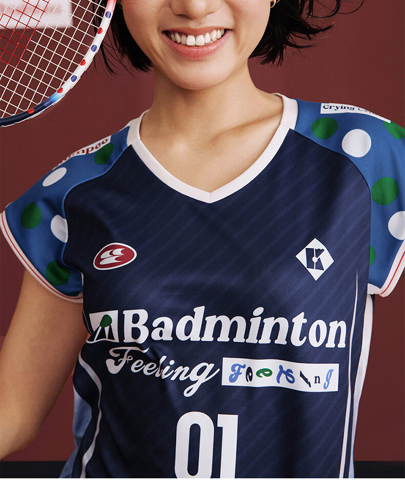 KUMPOO (KUMPOU) Badminton Shirt for Women, Short-Sleeved Quick-Dry Sports Jersey, Collaboration with Crying Center, Competition Uniform ACT261608-Blue 2XL 40