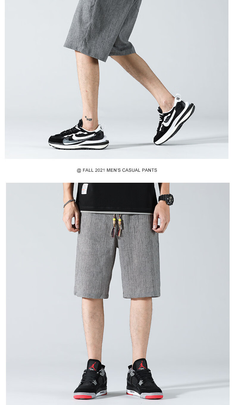 PLAYBOY Men's Ice Silk Linen Casual Five-Point Shorts 2026 Summer Thin Trendy Loose Quick-Dry Mid-Length Pants 9