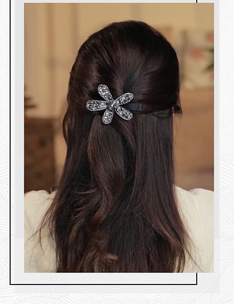 Dongyi Premium Flower Hair Clip Women Duckbill Clip Full Rhinestone Side Clip Bangs Hairpin Hair Accessory Qixi Valentine's Day Gift 1